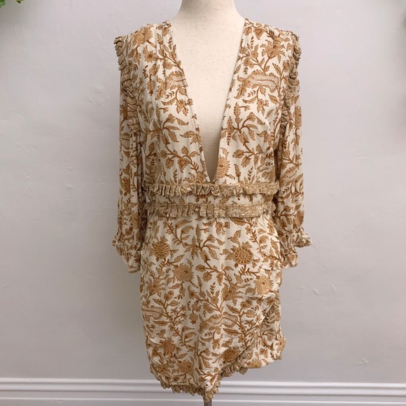 Cleobella Victoria Faux Wrap Floral Brown Dress Size XL - Picture 4 of 15